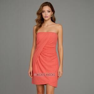 Alice + Olivia Silk Strapless Ruched Mini Dress Coral Pink Cocktail Party Size S